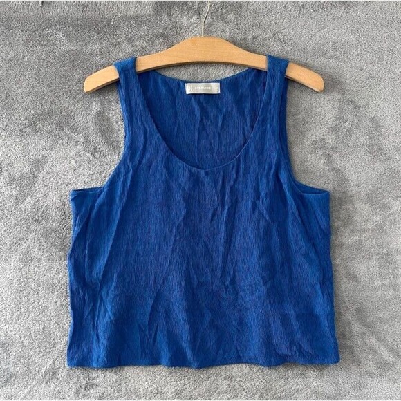 Everlane Womens The Naia Ripple Tank Top Deep Blue Flowy Textured Blouse Size M - Picture 2 of 10